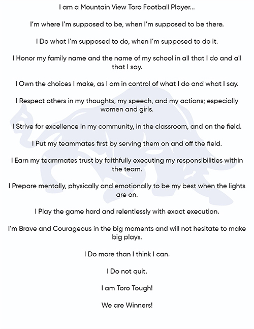 Toro Football Pledge